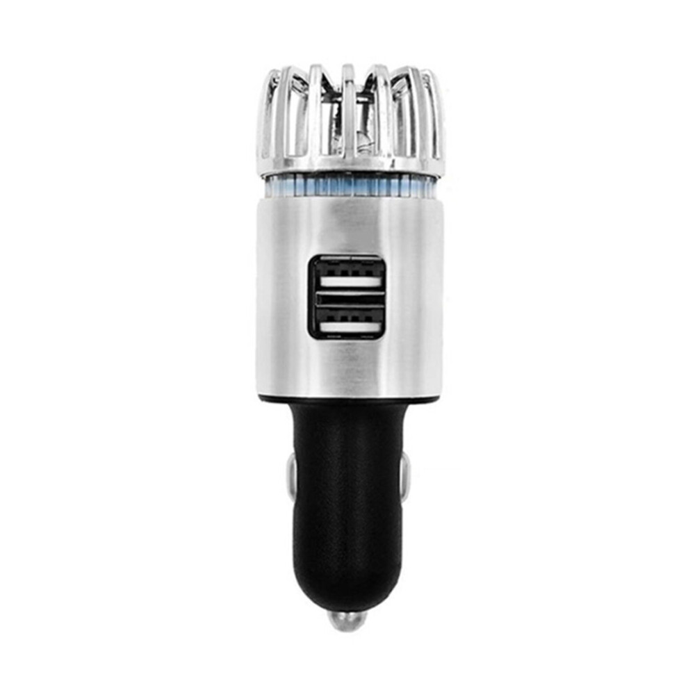 2 In 1 Led Indicator Dual Usb Car Charger Lonizer Air Freshener Car Air Purifier Ionic Odor Eliminator Smoke Bacteria Purifier Color Silver 4191026561081
