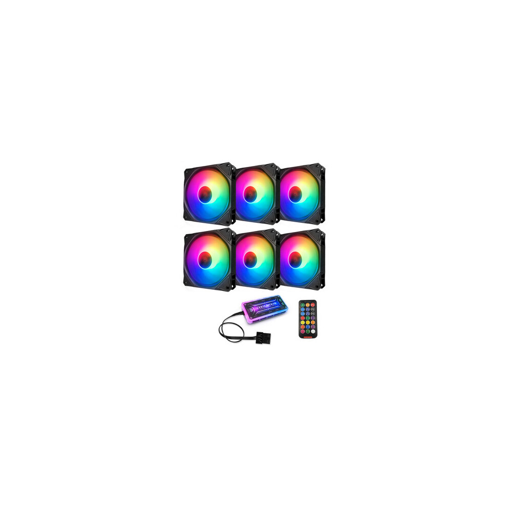 6Pcs 120Mm Rgb Pc Fans 12 Monochromatic Adjustable Cpu Cooling Fan With The Remote Control Light 4151093656578