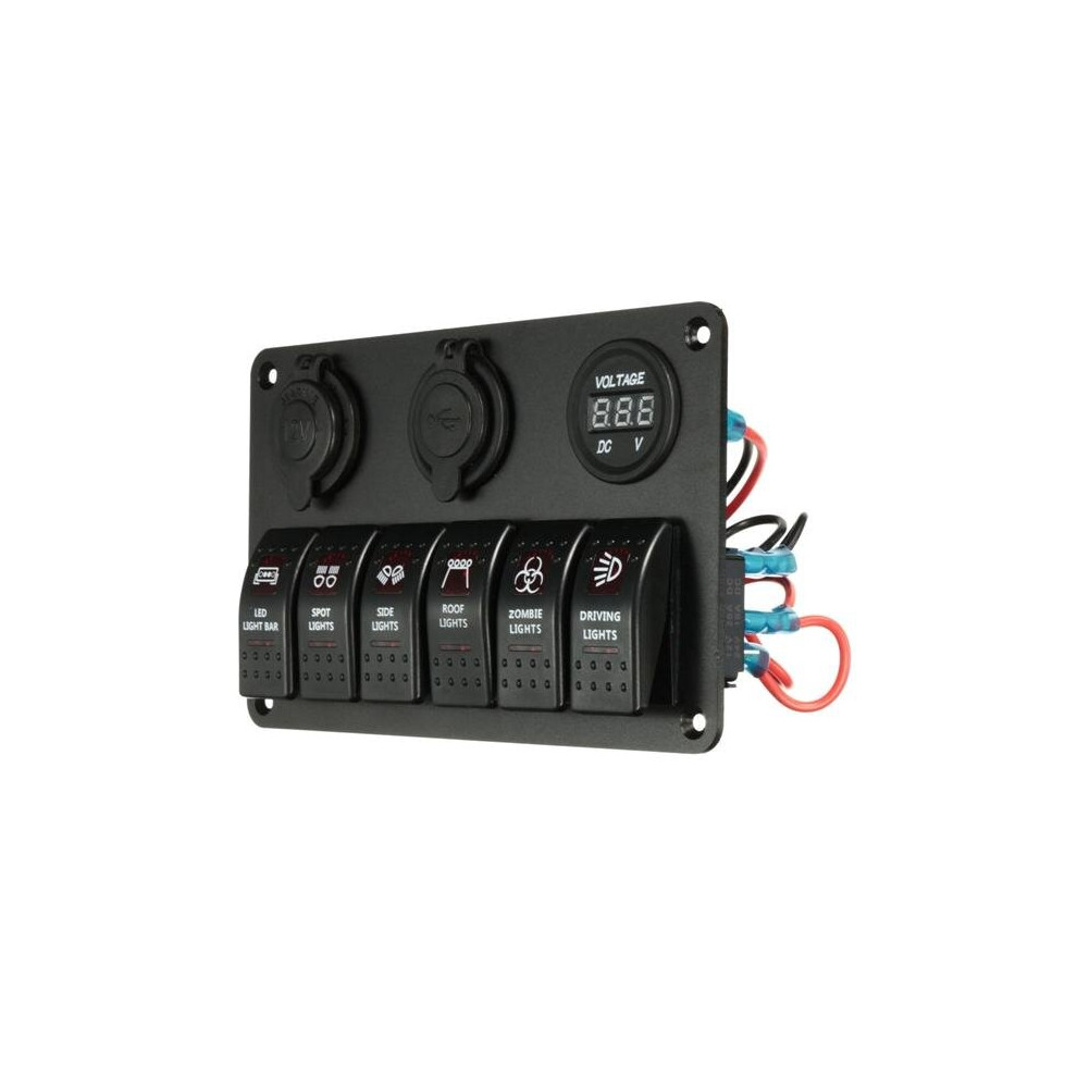 6 Gang Rocker Switch Panel Circuit &2 Usb Socket Socket&Volt Meterr For Boat Marine 4191026511932
