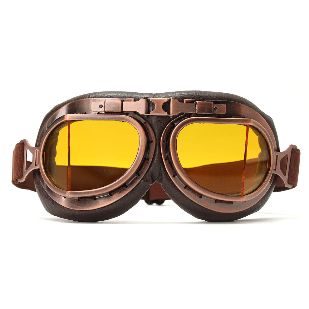 Vintage Pilot Helmet Steampunk Copper Motorcycle Scooter Helmet Glasses Goggles Anti Uv Brown 5202984961338