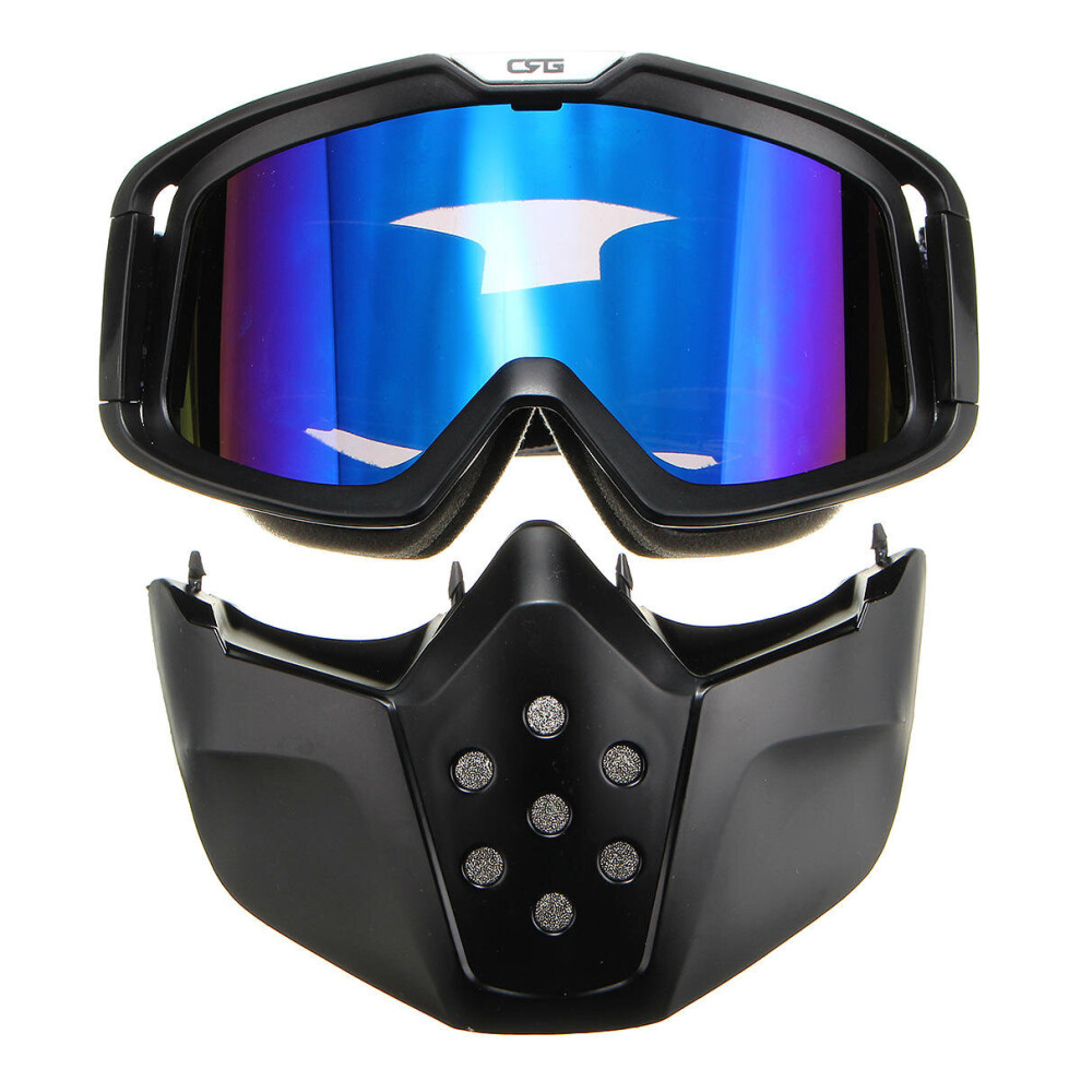 Detachable Modular Face Mask Shield Goggles Lens For Motorcycle Helmet Riding Blue 5202984943129