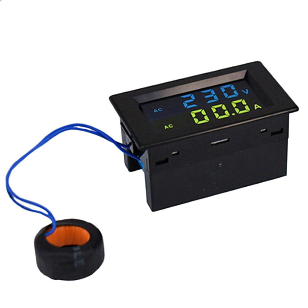 D85-2042A Double Display Lcd Voltmeter Ammeter Digital Display Ac Voltage Meter Ac Current Meter Ac80-500V Ac0-100.0A Black Color 8651935566158