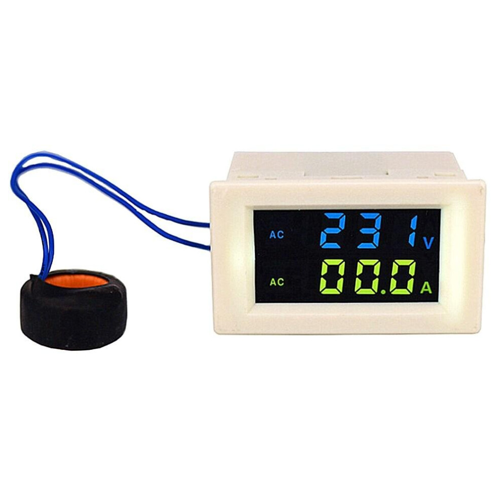 D85-2042A Double Display Lcd Voltmeter Ammeter Digital Display Ac Voltage Meter Ac Current Meter Ac80-500V Ac0-100.0A White Color 8651935566080