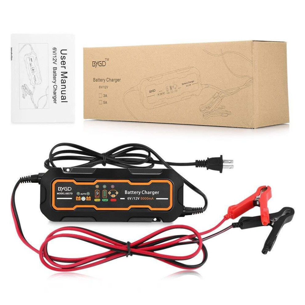 6V/12V 5A 3 Stage Battery Charger For Automotive Car Motorcycle Wet Gel Mf Efw Agw Lead Acid Batteries 4191026514339