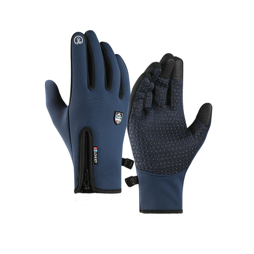 Motorcycle Riding Gloves Windproof Waterproof Touch Screen Full Finger Sports Winter Warm Fleece Skiing Gloves Color Blue 5202984957621