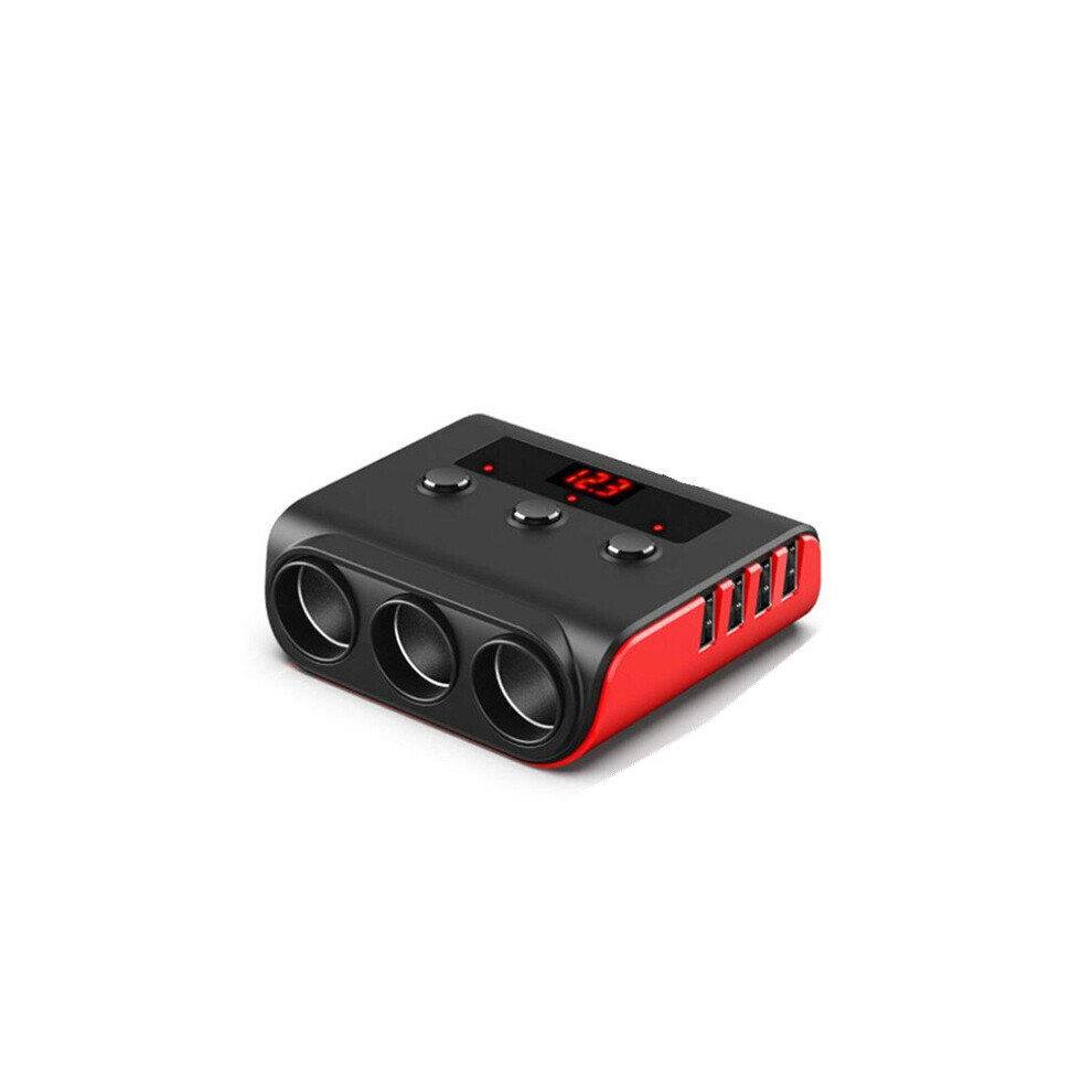 Tr12 100W Car Charger Adapter With On/Off Switch 3 Lighter Sockets Blackred Color 5202984955672