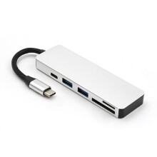 5-in-1 Type-C to 2-Port USB 3.0 Type-C PD Charge Hub SD TF Card Reader Support OTG Function SILVER GRAY