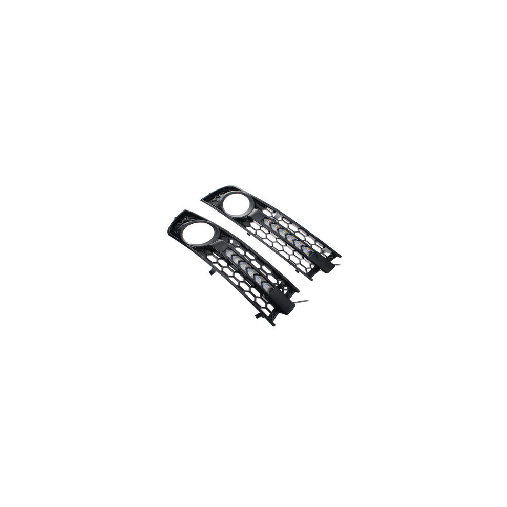 Car Fog Lights Cover Mesh Grille With Flowing Led Turn Signal Lamp Drl For Audi A4 B6 2001-2005 Black/White 4191026507010