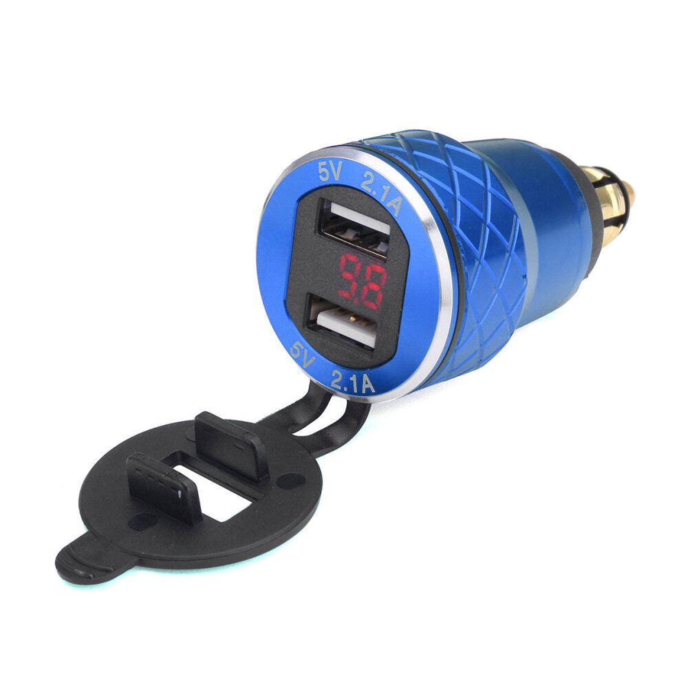 12V-24V 4.2A Voltmeter Motorcycle Dual Usb Charger Din Socket For Bmw Motorbike Royalblue Color Red 869692700823