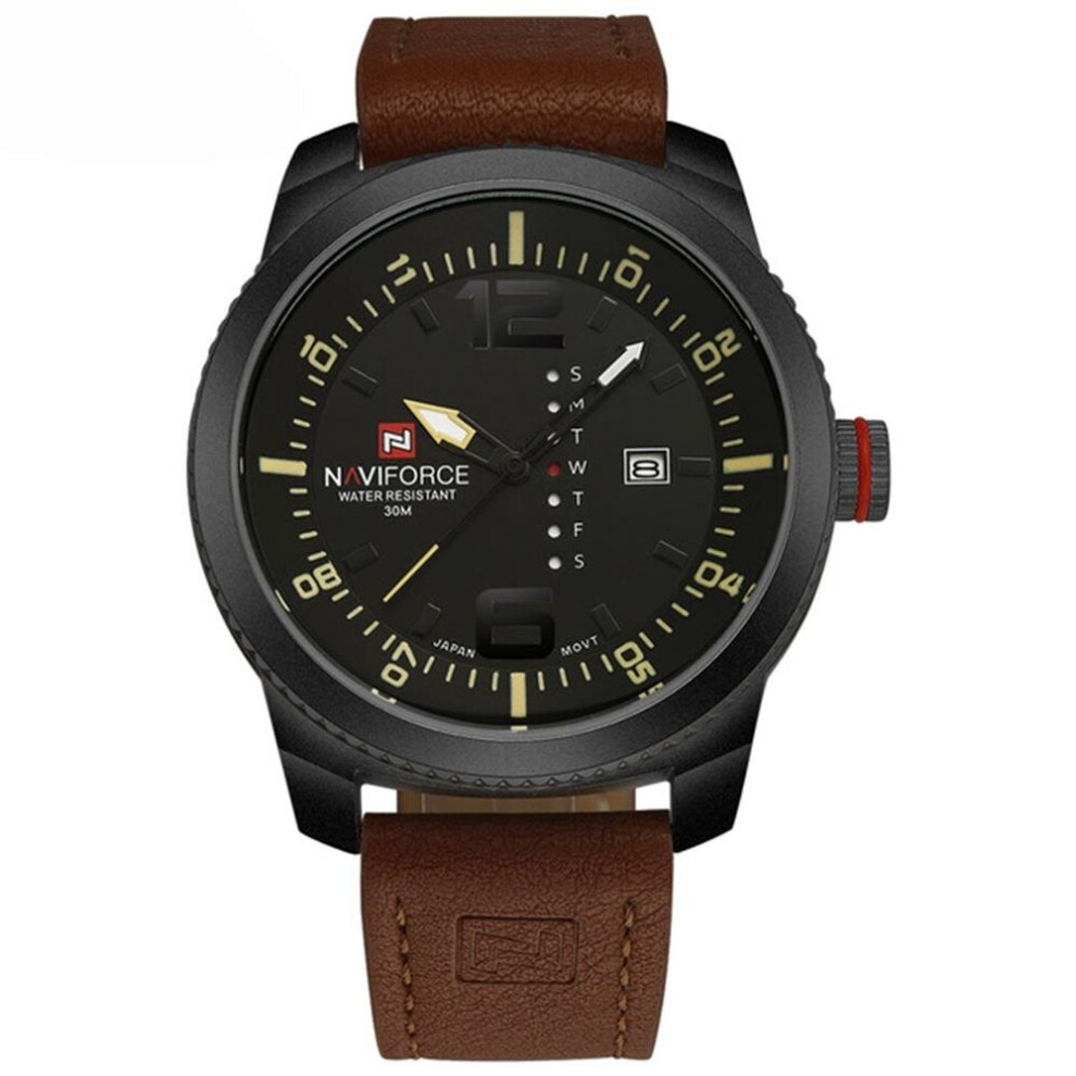 9063 Simple Design Men Wrist Watch Date Display Leather Strap Quartz Watches YELLOW COLOR-image-OPC-P79CBVT-NEW