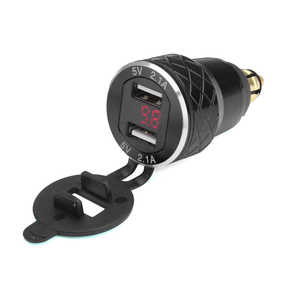 12V-24V 4.2A Voltmeter Motorcycle Dual Usb Charger Din Socket For Bmw Motorbike Color Red/Black 869692700847