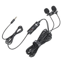 BY-M1DM Broadcast Omnidirectional Collar Dual-Head Lavalier Reverse Clip-on Wired Mic Microphone for Mobile PC Camera