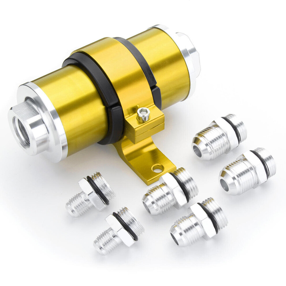 An6 An8 An10 30 Micron Billet Aluminum Inline Fuel Oil Petrol Filter+Bracket Set Colour Gold 4191026513967