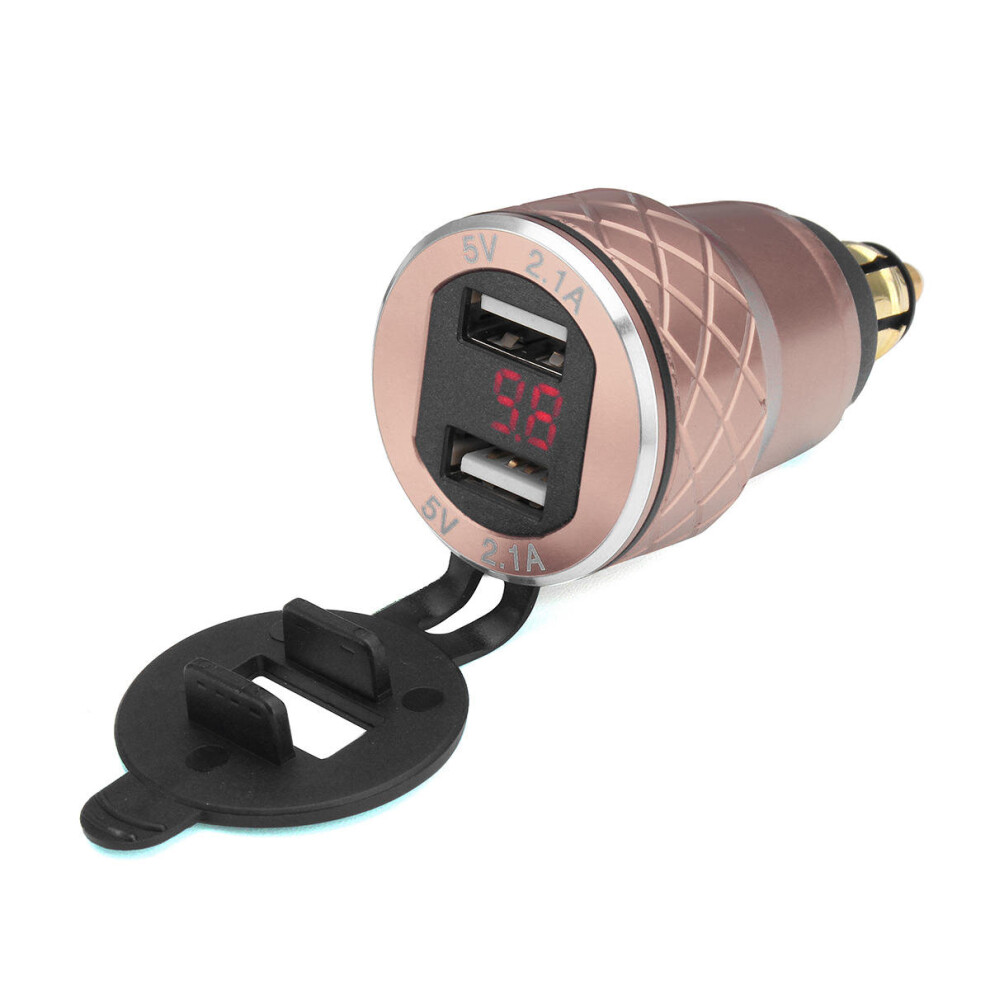 12V-24V 4.2A Voltmeter Motorcycle Dual Usb Charger Din Socket For Bmw Motorbike Luxury Color Red/Gold 869692700861