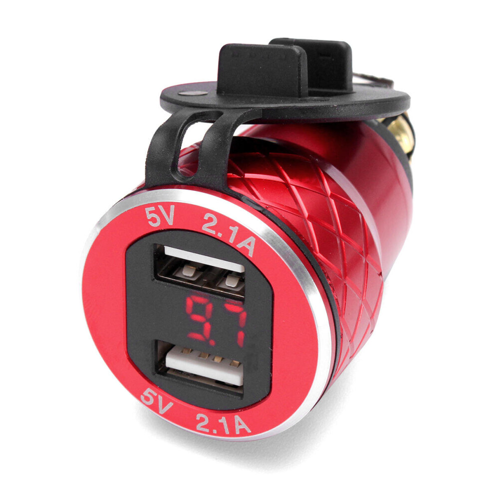 12V-24V 4.2A Voltmeter Motorcycle Dual Usb Charger Din Socket For Bmw Motorbike Rosy Color Red 869692700830