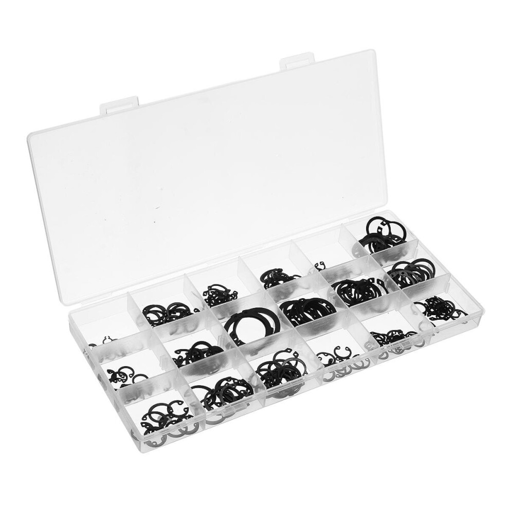 225Pcs C-Clip Snap C-Type Circlip Kit External Retaining Ring Assortment Set Black 5202984955436