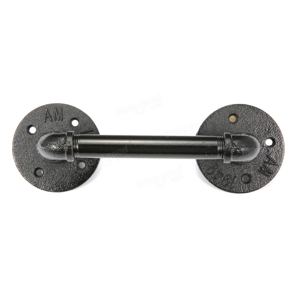 Industrial Pipe Door Handle Shelf Bracket Black Steampunk Pipe With Flange For Home Shop Bath 840079356949