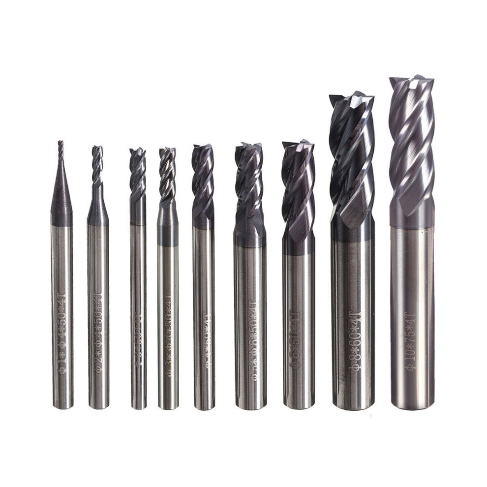 1Set 1-10Mm 4 Flutes Tungsten Carbide Milling Cutter Hrc50 Milling Cutter Cnc Tool 840079357083