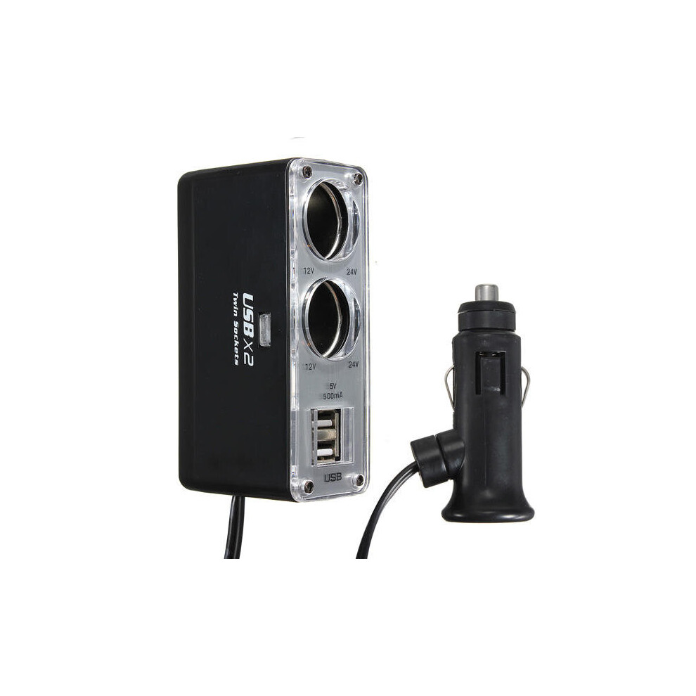 2PCS  Double USB Port 2 Way Car Cigarette Lighter Socket Splitter Charger