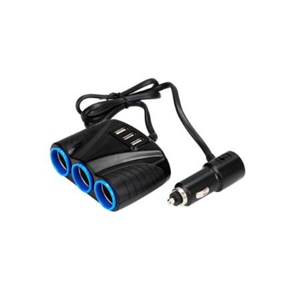 3 In 1 Triple Socket Vehicle Charger Car Lighter Adapter Power Plug Usb Port Black 869692698076