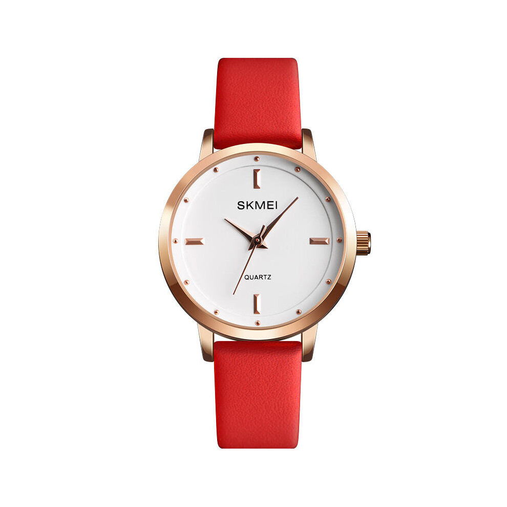 Women Fashion Simple Dial Rose Gold Case Leather Strap Quartz Watch RED COLOUR-image-OPC-P79CGJN-NEW