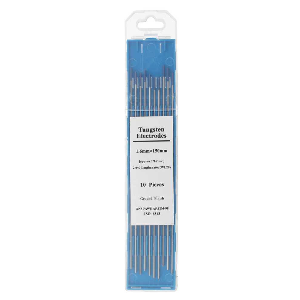 10Pcs Tig Welding Tungsten Electrodes 2% Lanthanated 1/16" X 6" Blue Tip Wl20 Assorted Welding Rods 840079088673
