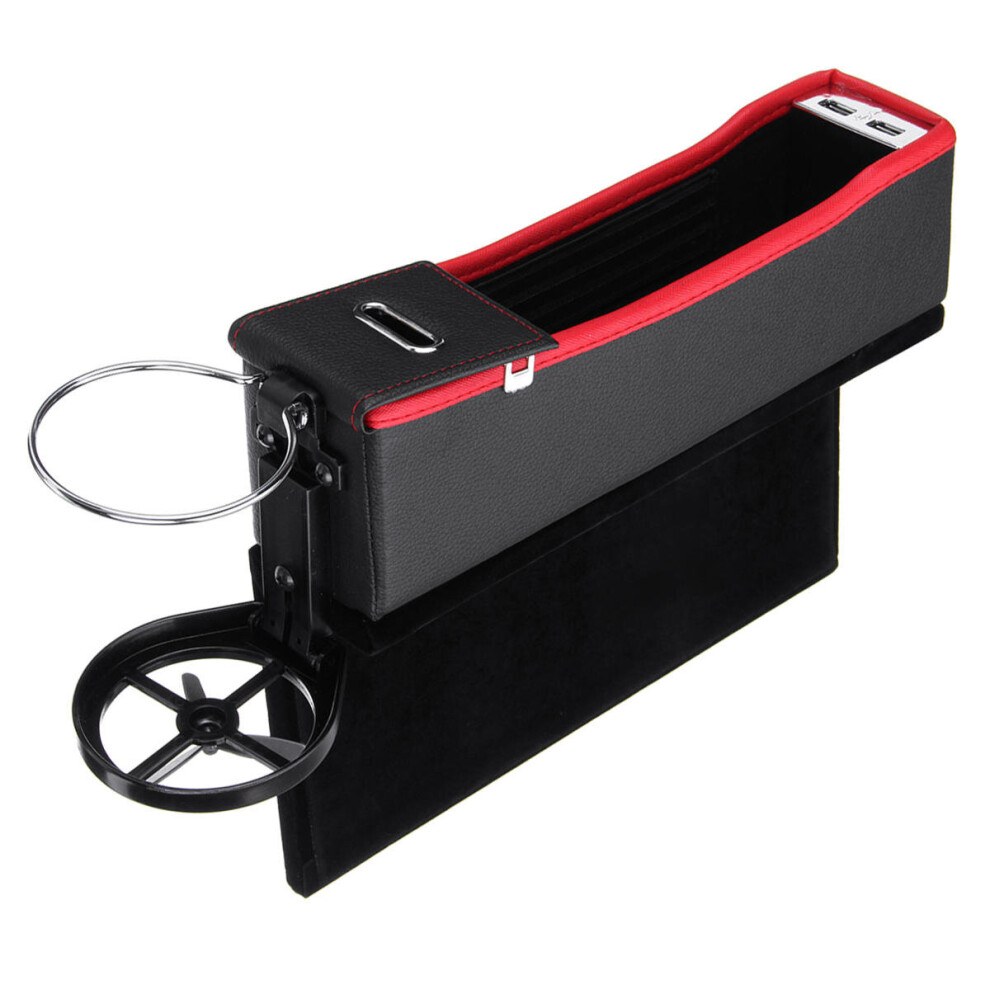 Car Seat Catcher Gap Filler Coin Collector Cup Holder Storage Box Dual Usb Charging Port 8651943789433