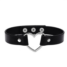 5PCS 1CM Width Punk Gothic Metal Heart Leather Choker Collar Necklace Only for Wholesale