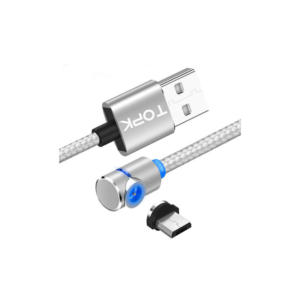 L-Line 90 Degree Angle Micro Usb Magnetic Braided Fast Charging Data Cable 1M For Phone Tablet Color Silver 6901722551709