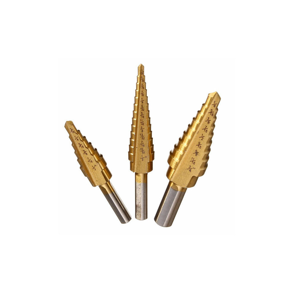 3Pcs Hss Round Shank Titanium Coated Quick Change Step Drill Bits 8651946789850