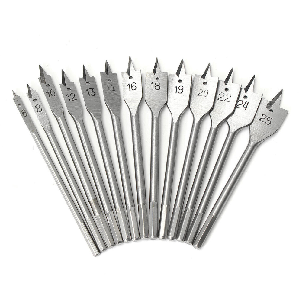 15Pcs Spade Flat Wood Bits Set 6-25Mm Hex Shank Bits Fuller Steel 6901722560534