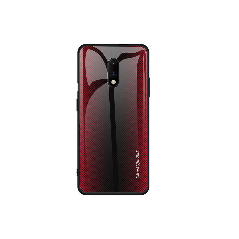 2 Pcs Carbon Fiber Gradient Color Shockproof Tempered Glass Protective Case For Oneplus 7 6441594709582