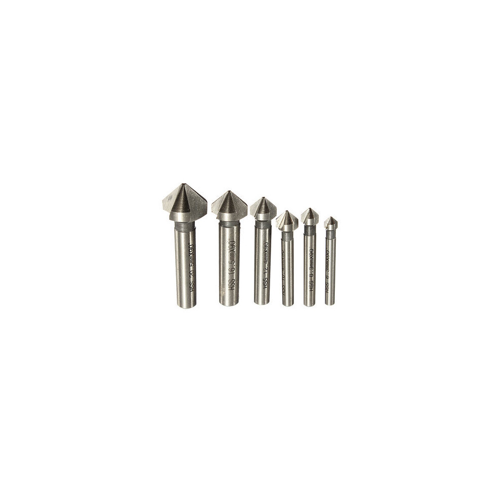 6Pcs 3 Flute 90 Degree Hss Chamfer Cutter Mill Drill Set 6901722560886