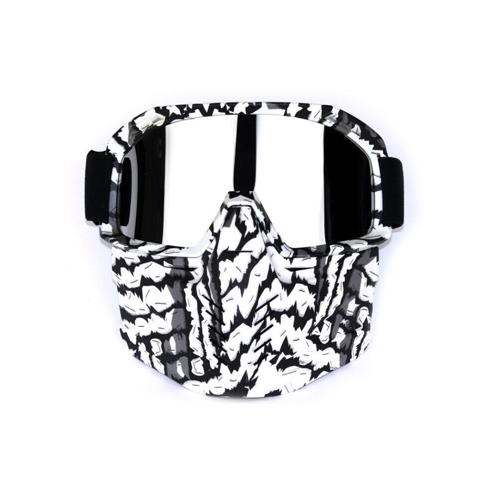 Detachable Full Face Mask Goggles Motorcycle Motocross Ski Riding Cycling Protector Outdoor Zebra Colour Mercury Film Style 5202984943631