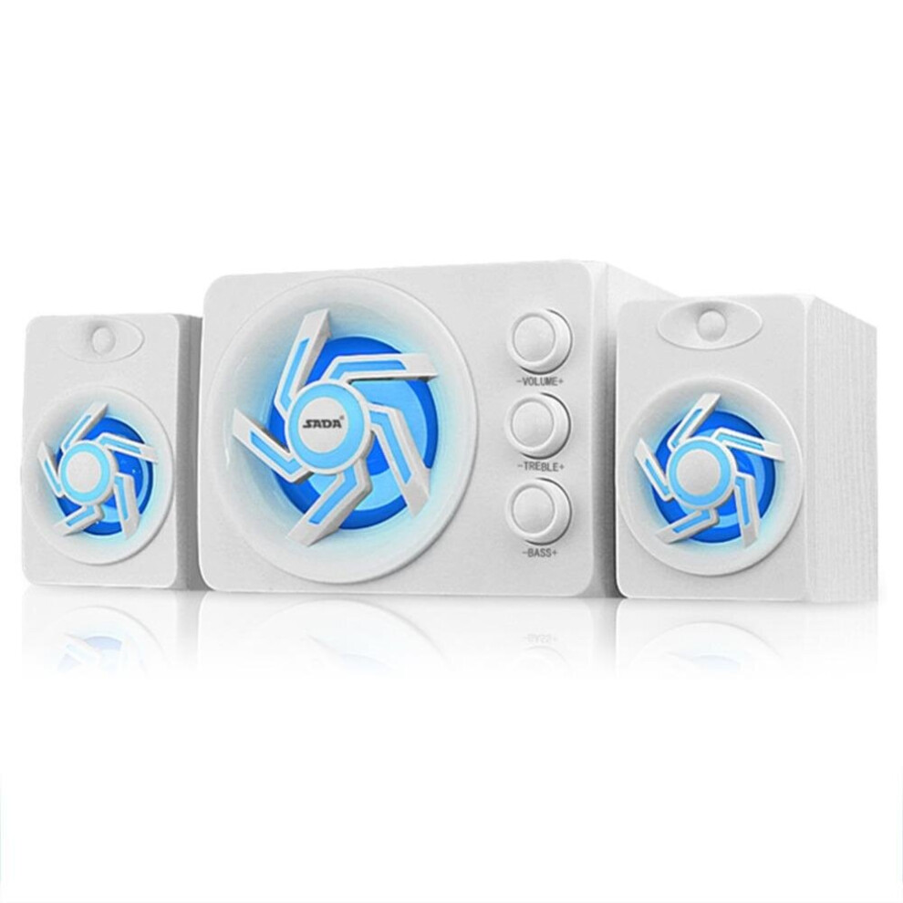 D-209 Mini Portable Bluetooth 2.1 Channel Subwoofer Colorful Lights Computer Speaker For Desktop Laptop Tv Pc White 7082497831490