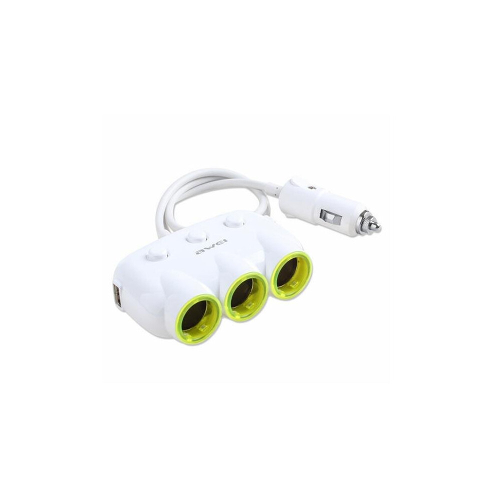 3 Way Charger Socket Splitter Car Charger Cigarette Lighter Adapter Color White 5202984948902