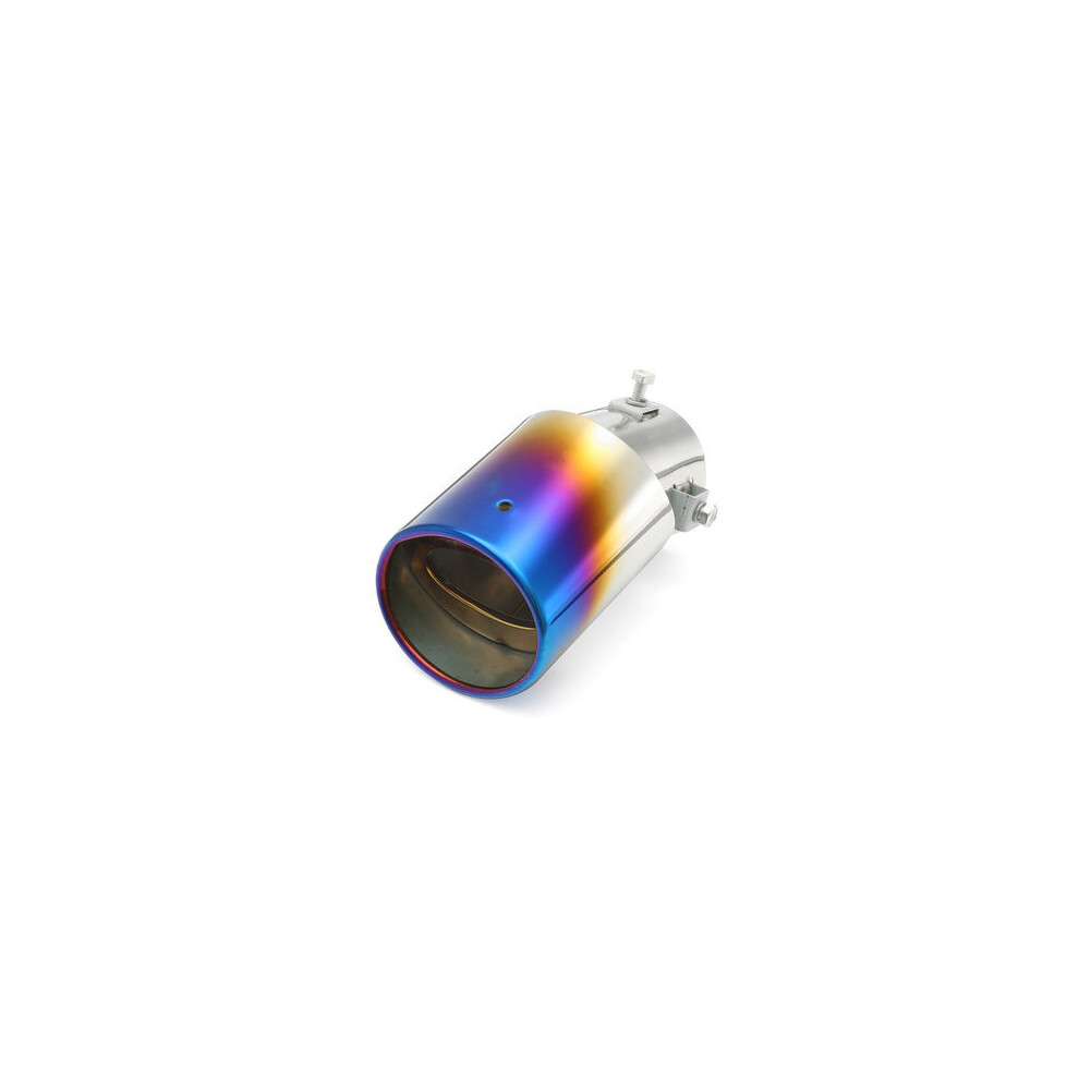63Mm Inlet Car Exhaust Muffler Tip Pipe Stainless Steel Chrome Grilled Blue 5202984955498
