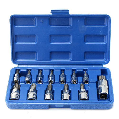 1Set 13pcs Security Tamper Proof Torx Star Bit Socket Set 1/4 3/8 1/2 Inch Drive With Case