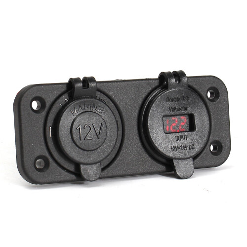 12-24V Dual Usb Car Charger Adapter + LED Volt Meterr + Socket 2
