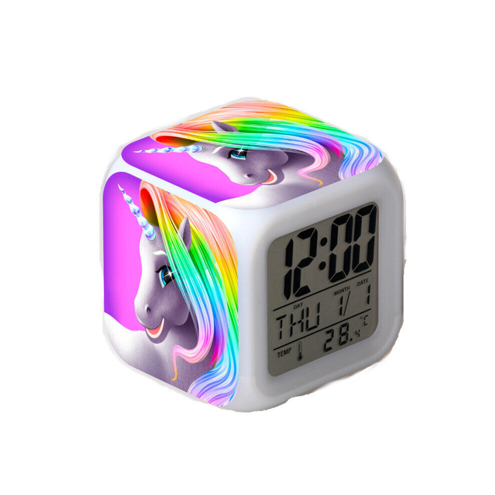7 Colors Changing Unicorn LED Digital Alarm Clock Thermometer Date Time