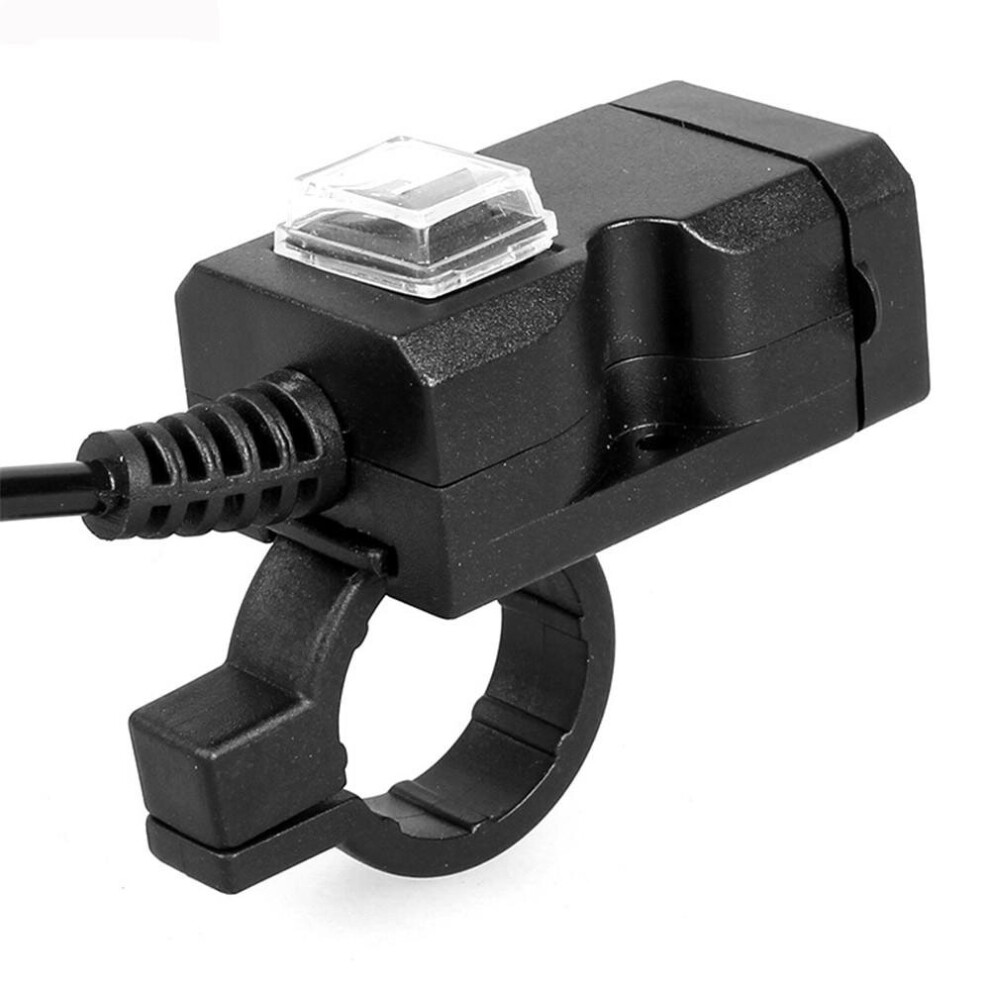 12V Waterproof Dual Usb Port Motorcycle Handlebar Charger 1A/2.1A Adapter Power Supply Socket Black 840079327888