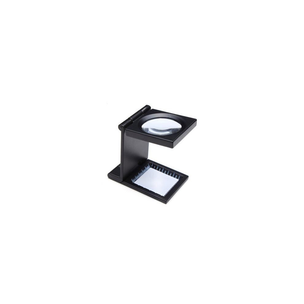 Black 10X Zinc Alloy Metal Folding Mini Magnifier With Scale Pouch
