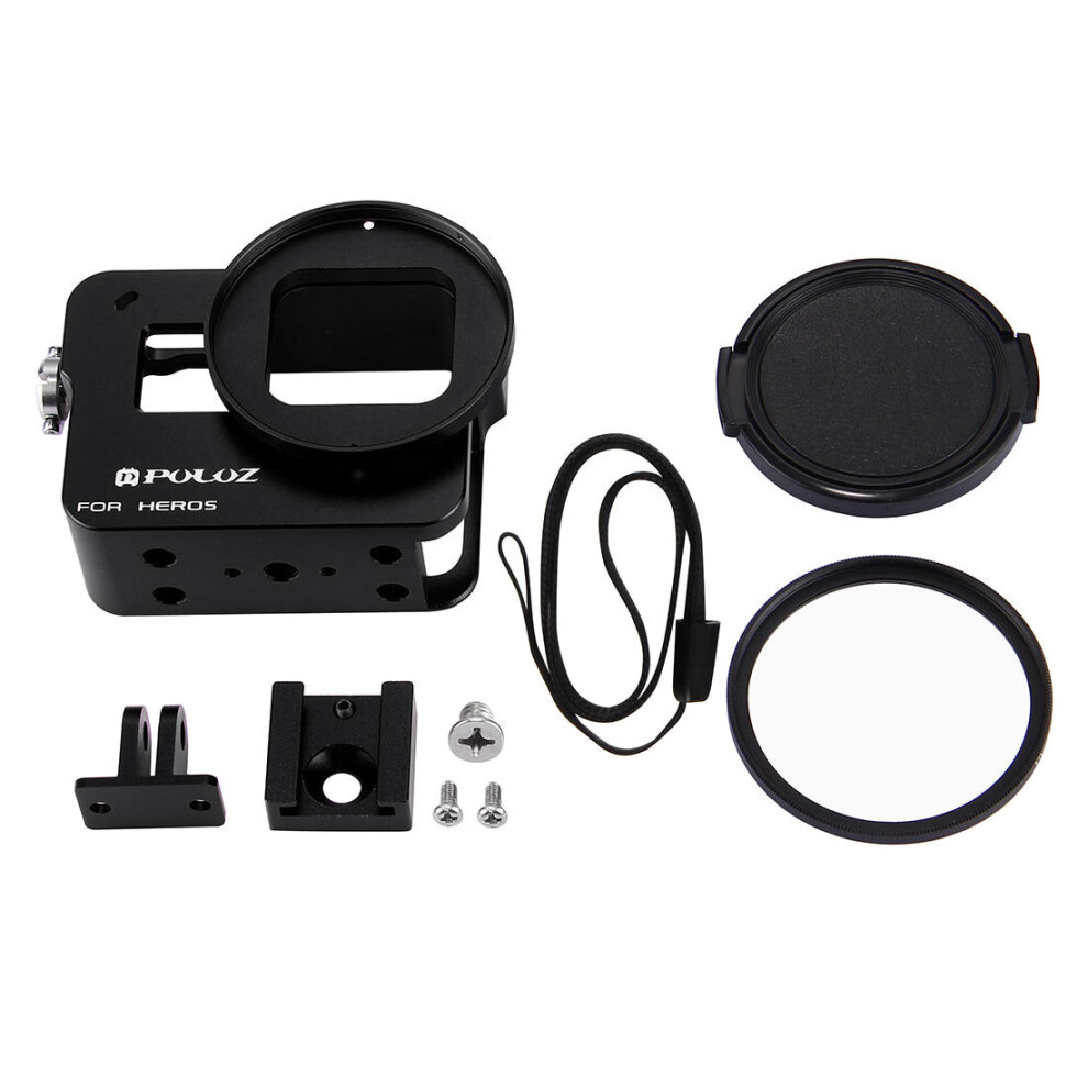 Pu183 Housing Shell Cnc Aluminum Alloy Protective Cage For Gopro Hero6 Hero5 With 52Mm Uv Lens Black 4151093613625