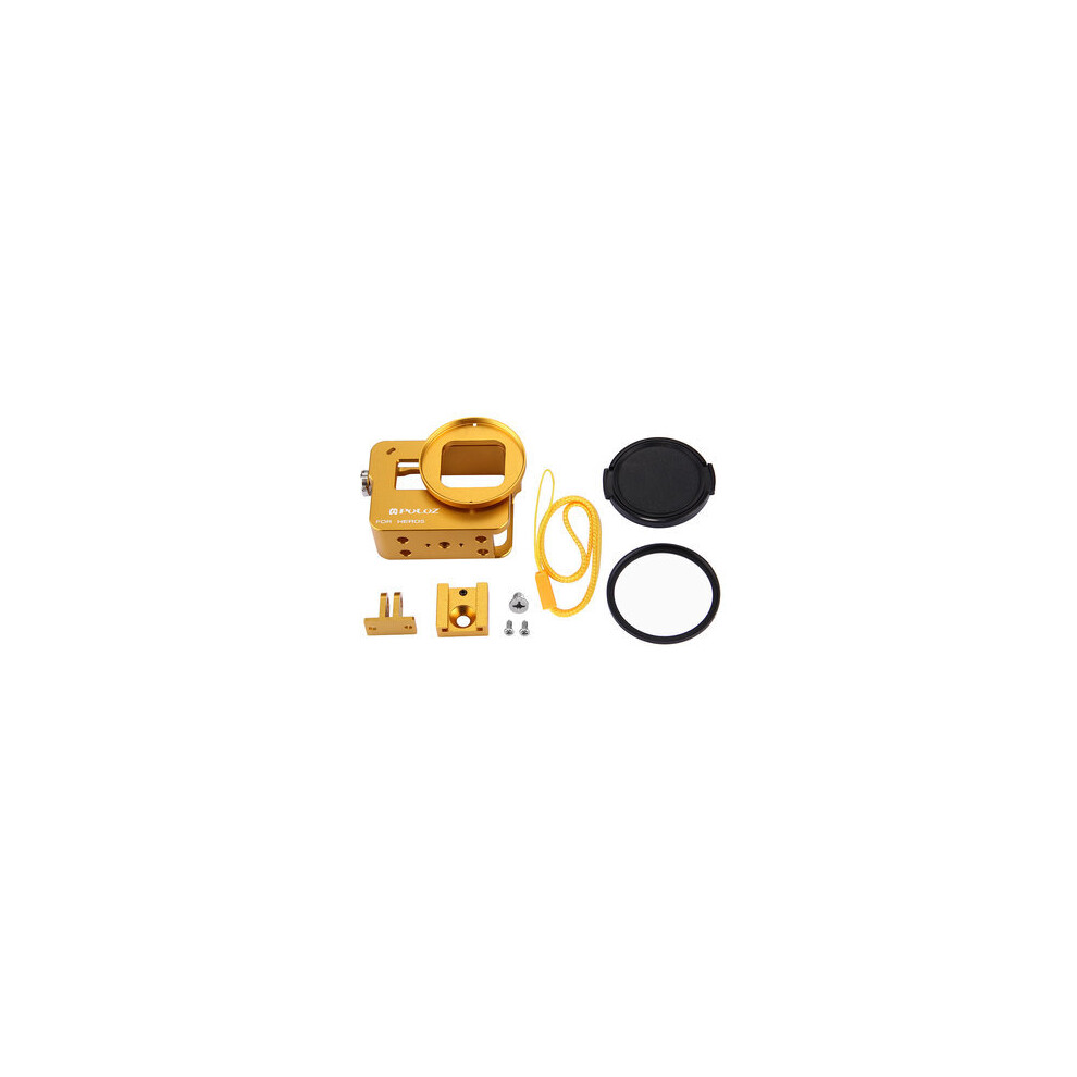 Pu183 Housing Shell Cnc Aluminum Alloy Protective Cage For Gopro Hero6 Hero5 With 52Mm Uv Lens Yellow 4151093613632