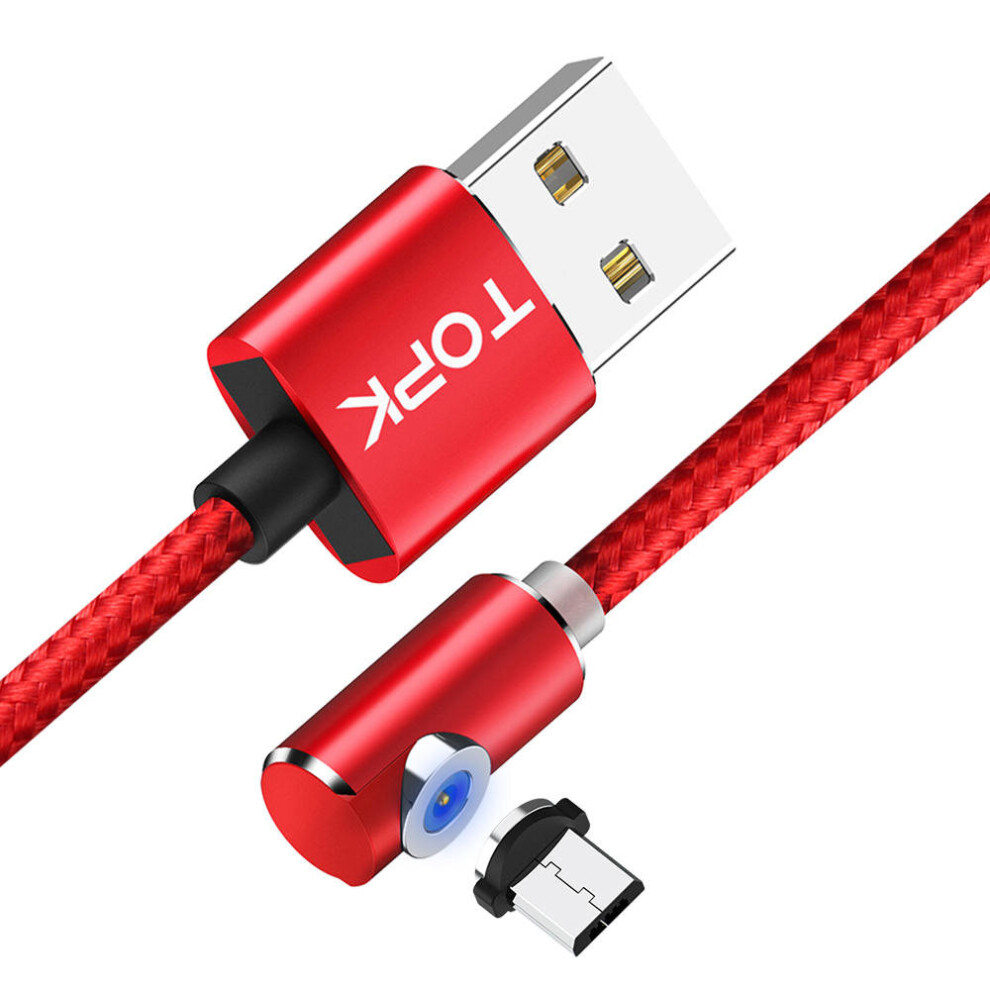 2.1A Magnetic Elbow Micro Usb Fast Charging Data Cable For Xiaomi Huawei Honor Android Phone Color Red 4191026564334