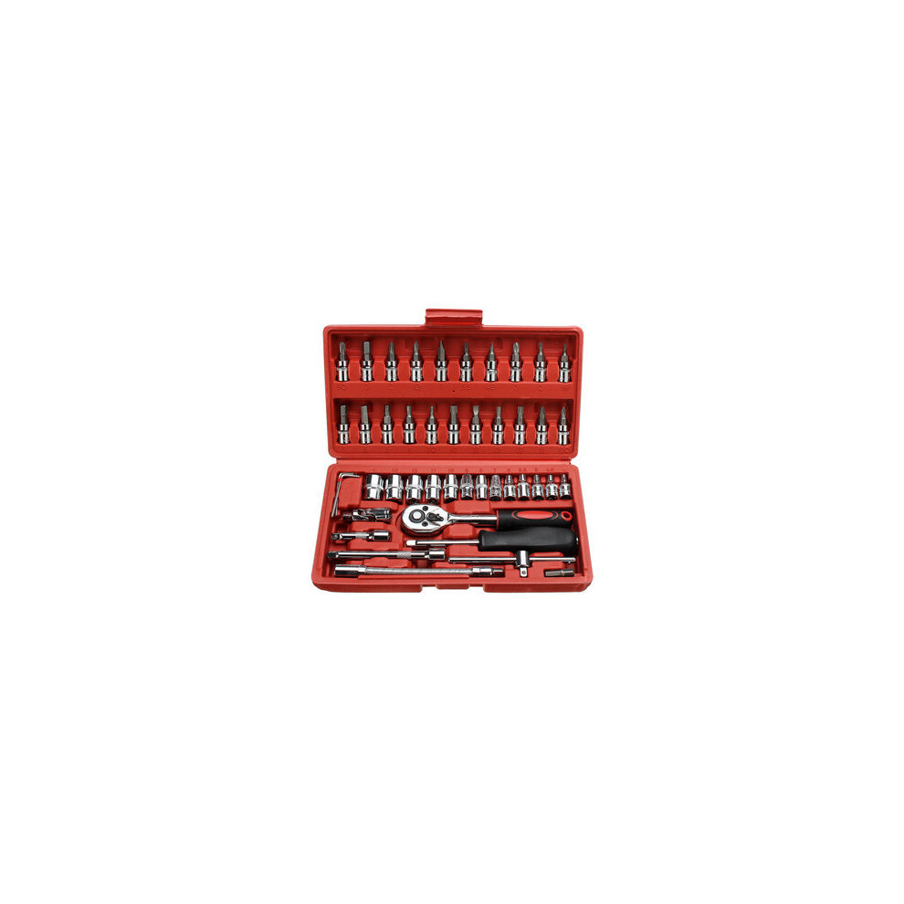 46Pcs Socket Wrench Set 1/4" Drive Ratchet Metric Kit Garage Car Motorcycle Repair Tools 4191026512205