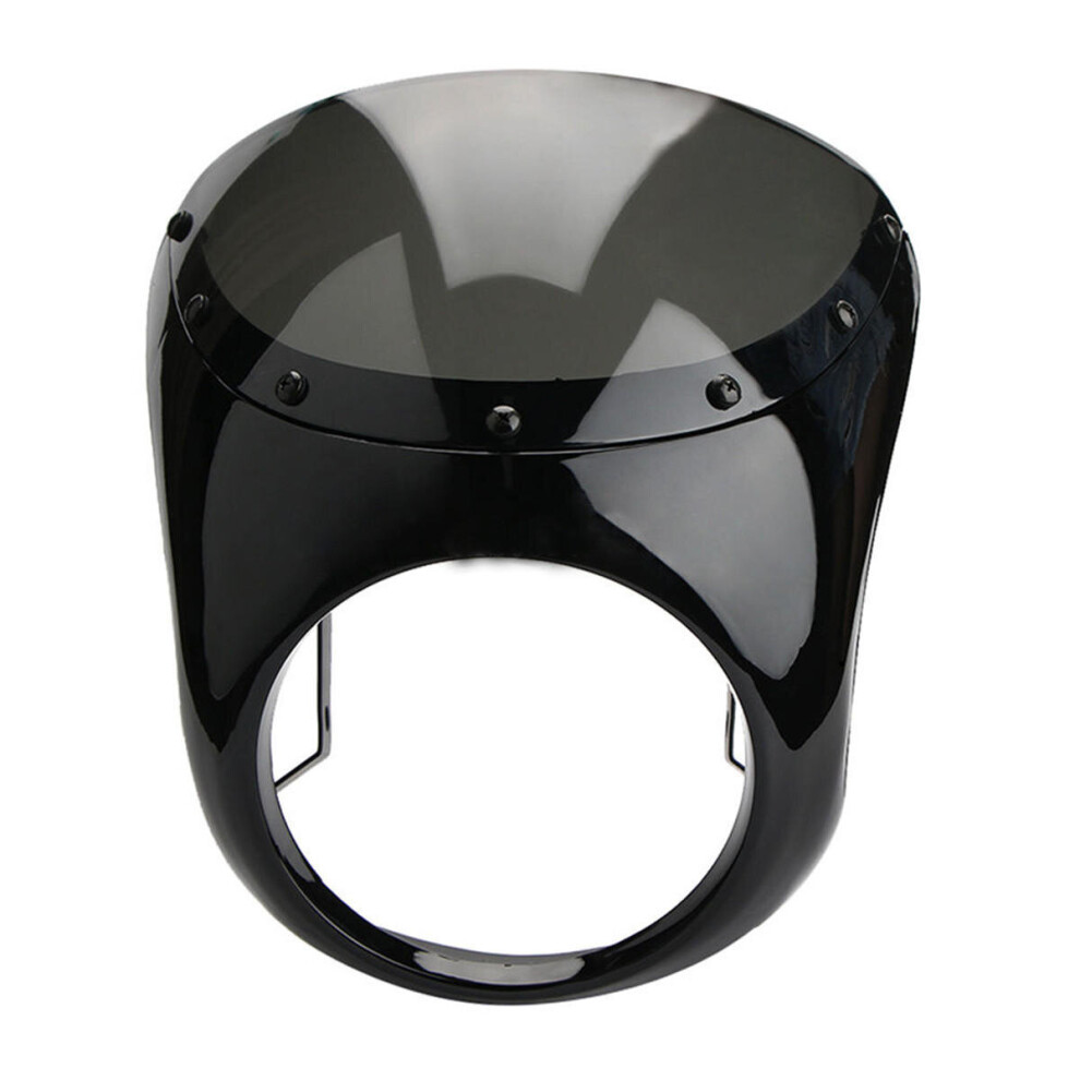 7Inch Motorcycle Retro Cafe Racer Handlebar Fairing Windshield & Mounting For Harley Glossblack Color 4191026514391