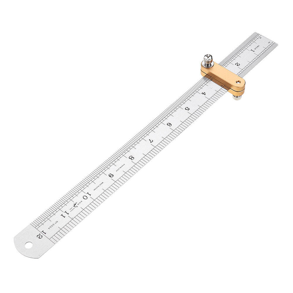1Set Woodworking Metric And Inch Parallel Line Scribe Ruler Positioning Measuring Ruler 300Mm Precision Marking Woodworking Tool 6901722561272