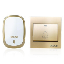 AC110-220V Drahtlose Türklingel wasserdicht, 1 Knopf + 1 Plug-in-Empfänger, 300 m Reichweite, Musikfunktion Gold
