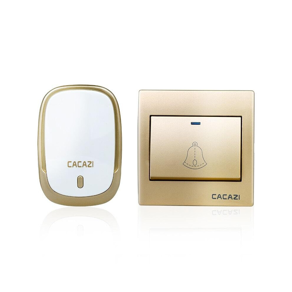 AC110-220V Wireless Doorbell Waterproof 1 Button+1Plug-in Receivers 300M Remote Music Door Dell GOLD